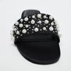 Fashion Sparkling White String Bead Decorative Women Slippers Luxury Pearl Design Peep Toe Slide Sandals Summer Comfortable Flat Sandals