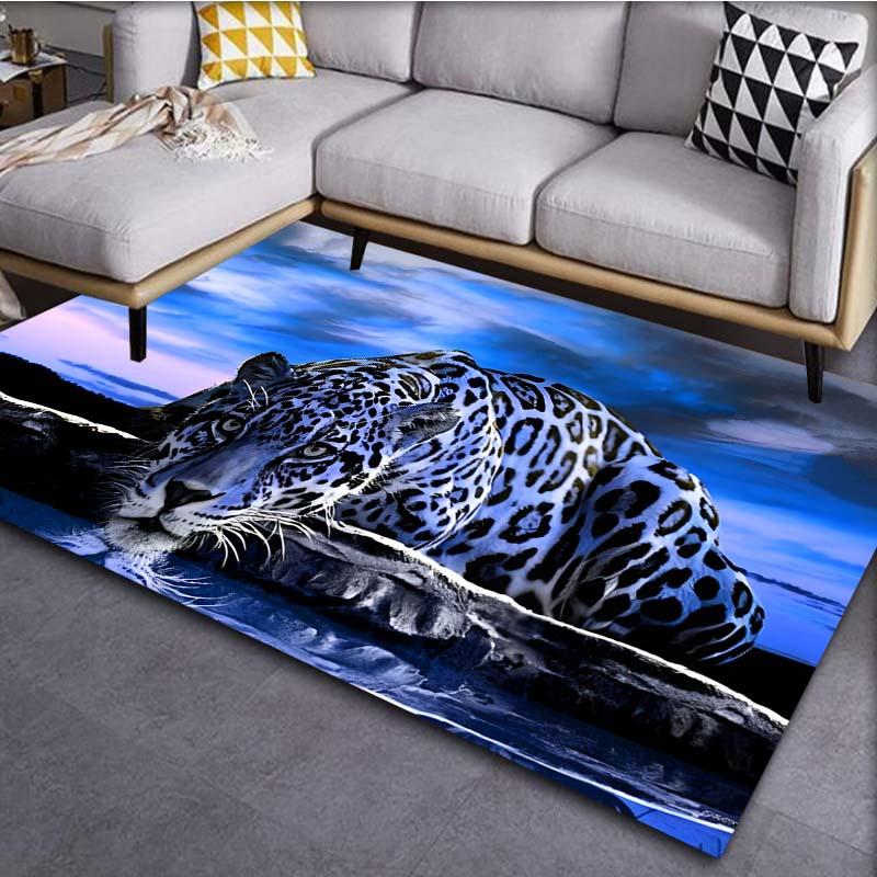 Animal Leopard Blue Area Rug, Non-Slip Mat, Living Room Decor, Home & Room Decoration