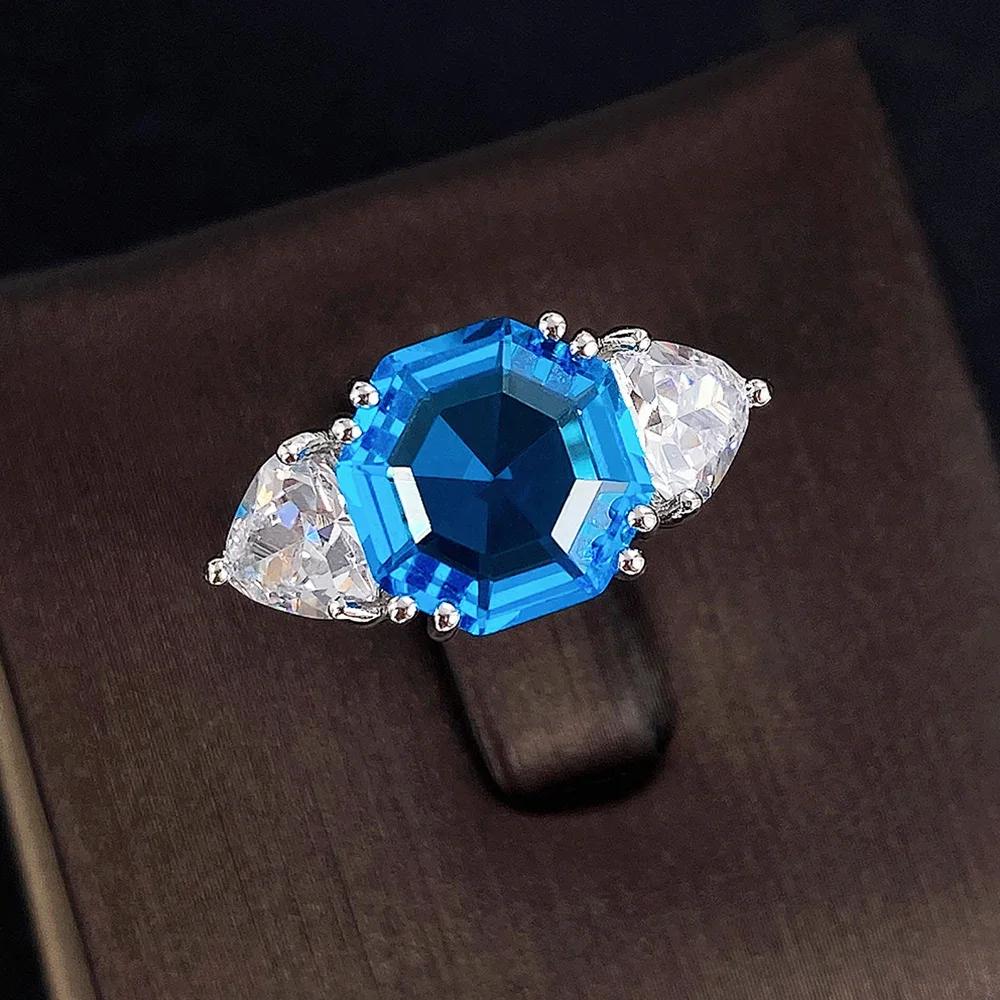 New Bright Blue/White CZ Lady's Rings Wedding Anniversary Party Luxury Elegant Finger Accessories Fashion Zircon for Women