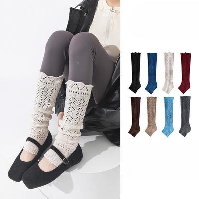 Female Autumn and Winter Vintage Hollow Wave Love Wool Calf Pile Pile Sock