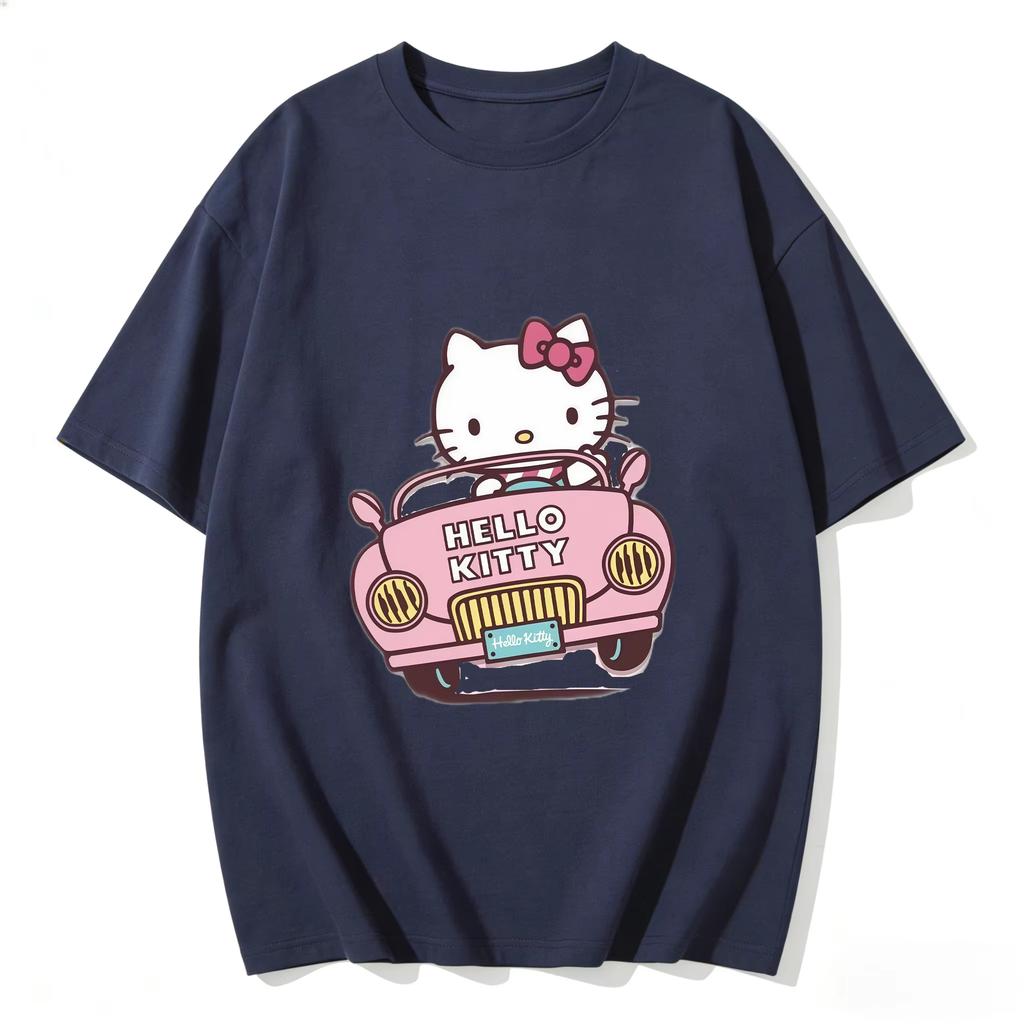 2026 Summer Hello Kitty Cartoon Printed Short Sleeve Pure Comfortable Summer Loose Tshirt for Women