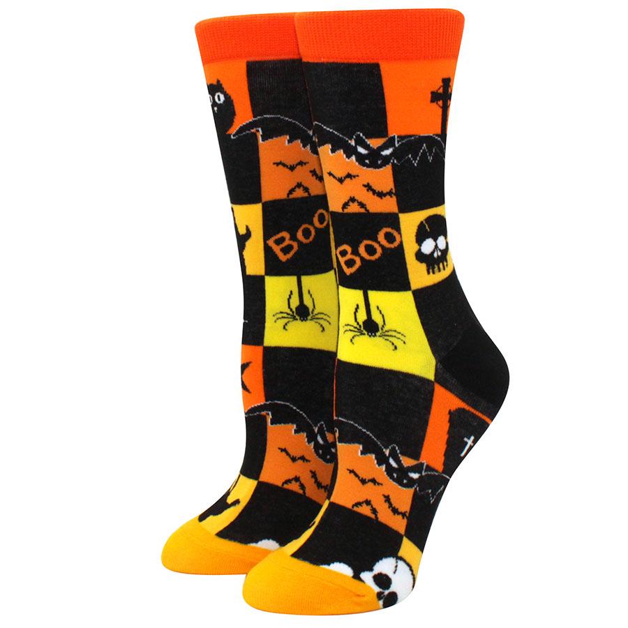 1 Paire de Chaussettes Mi-Mollet Personnalité Chauve-Souris Homme Tête de Mort Femme Araignée Marée Main Sanglante Halloween Femme