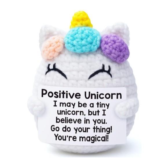 Funny Crochet Positive Inspirational Emotional Support Cat Doll Home Room Decoration Handmade Knitted Cat Desktop Ornament Gift