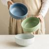 Simple Wind Relief Vertical Pattern Salad Bowl Ceramic Household Bowl Tableware Round Bowl High-End Large Rice Bowl