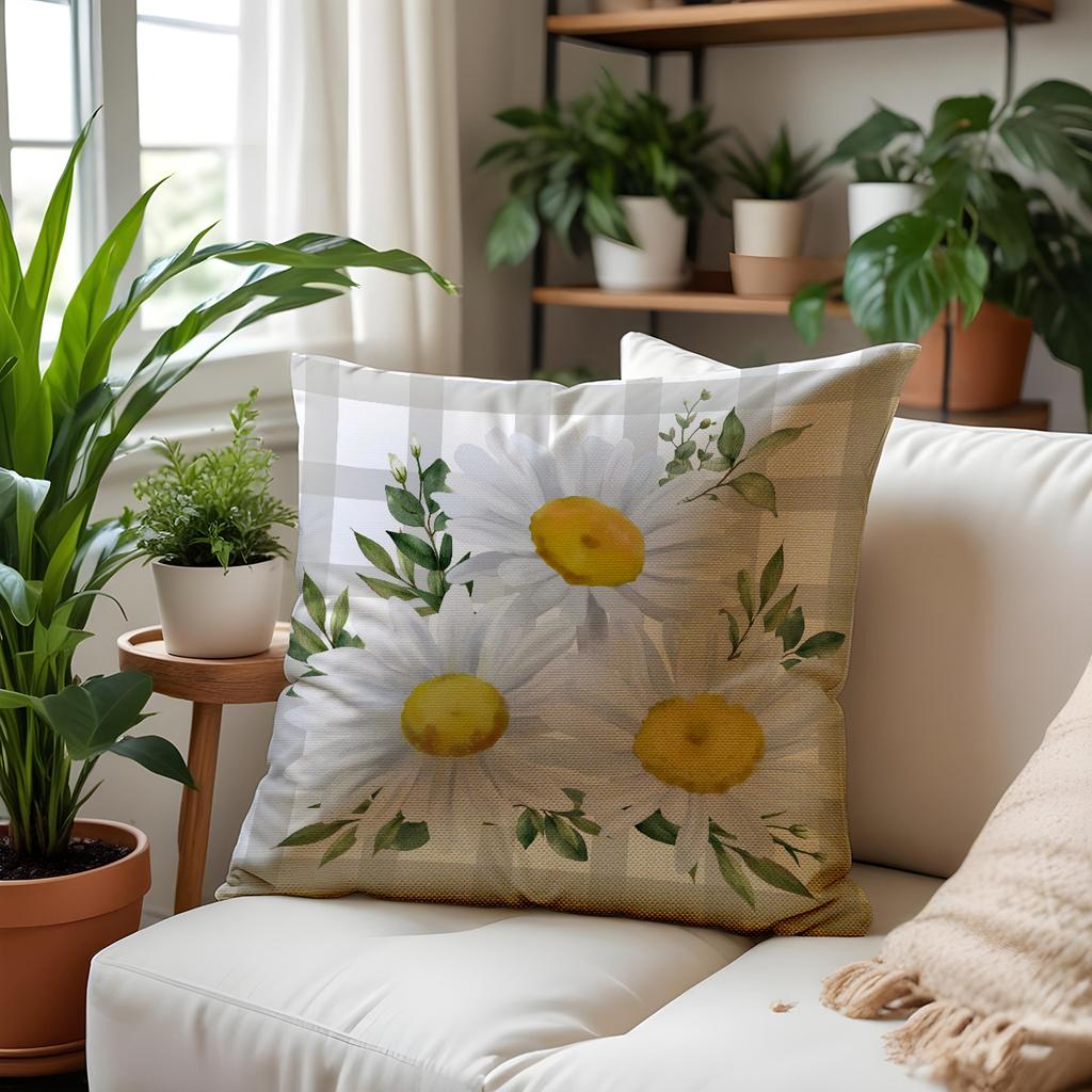 Spring White Daisy New Style Small Fresh Sofa Pillowcase Letter Printing Linen Dirty-resistant Seat Cushion Home