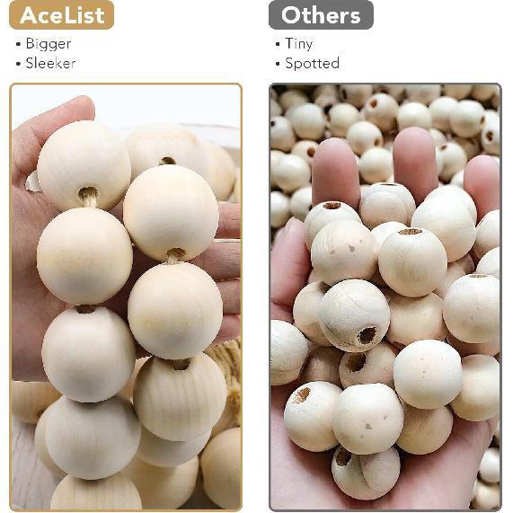 AceList 72in Large Wood Bead Garland Decorative Beads with Tassels, Long Wooden Beads Garland, Coffee Table Decor, Perfect Boho Farmhouse Bookshelf