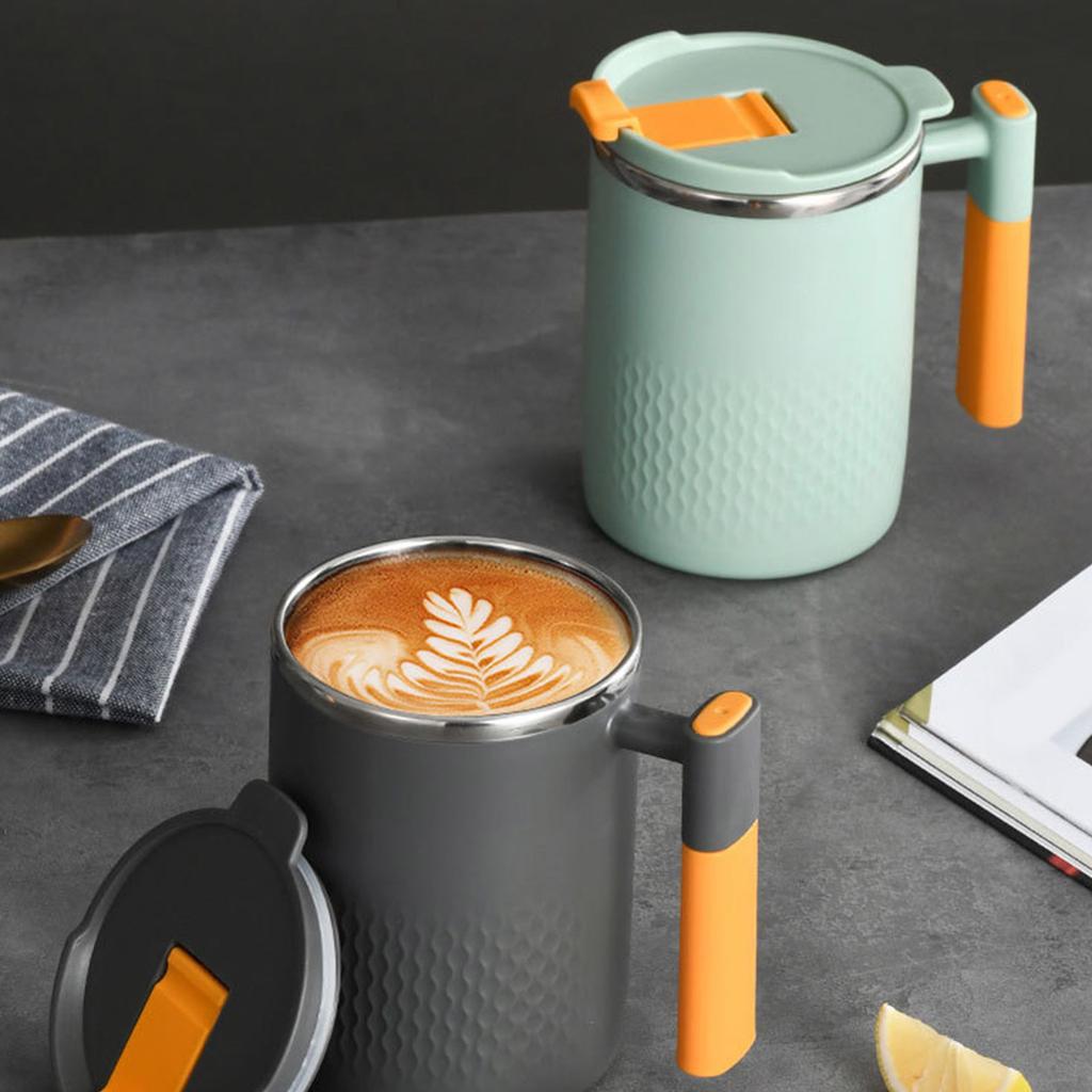 Insulated Stainless Steel Mug with Handle Beverage Holder Drinking Cup with Lid for Hot Drink Household Coffee Drinkware
