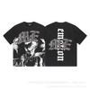 Unisex Vintage American Style Loose Fit Cotton Tee With Embellished Letter Print Round Neck Short Sleeve