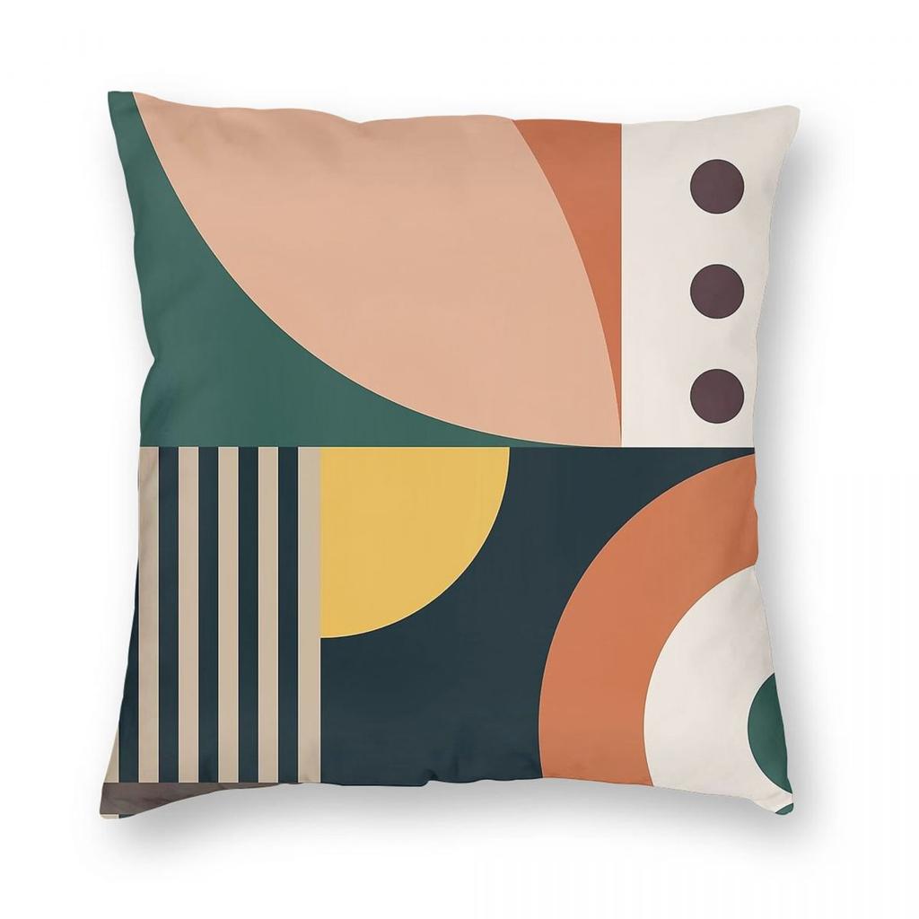 Bauhaus Forme Geometriche Quadrato Color Terra Federa Cuscino Poliestere Lino Velluto Fantasia Zip Federa Cuscino Decorativa Copricuscino per Casa