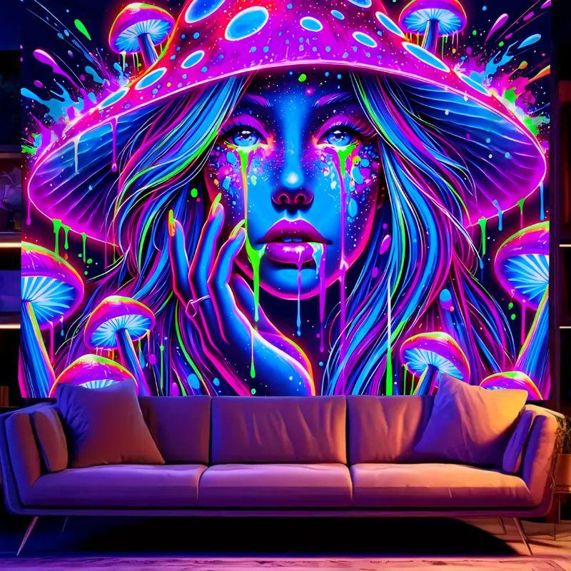 Fluorescent Psychedelic Astronaut Butterfly Tapestry, Neon Starry Sky Wall Hanging, Party Dorm Decor, Gift
