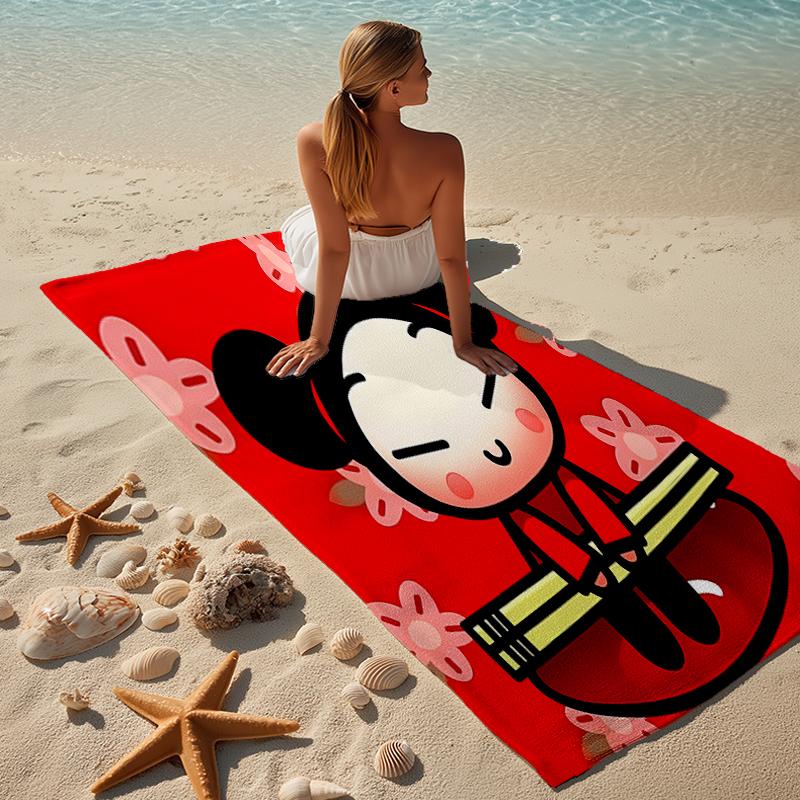 proof beach towel with a Pucca3 pattern - soft,absorbent,quick-drying,machine washable - perfect for swimming,camping,bathing