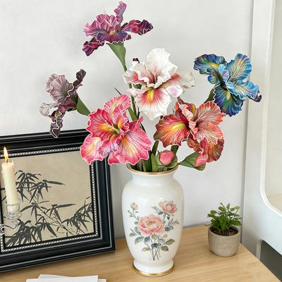 18" Artificial Iris Flower Real Flower Bud for Touch Fake Bouquet with Home Table Centerpiece Wedding