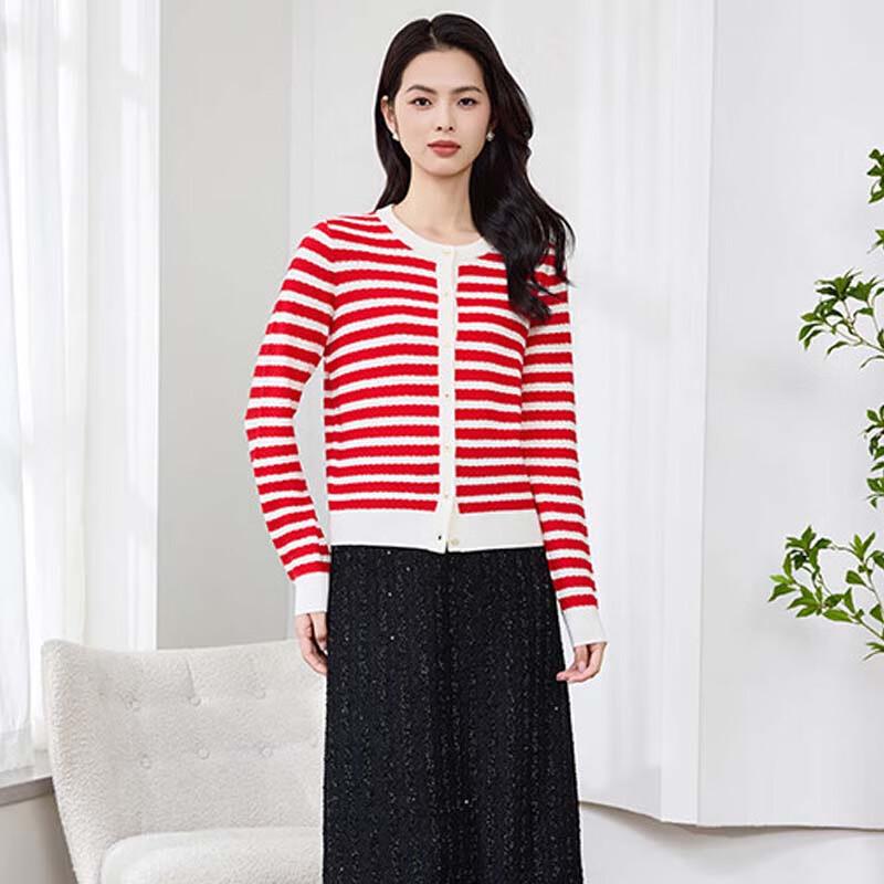 JESSIE Women's Retro Striped Short Knit Cardigan