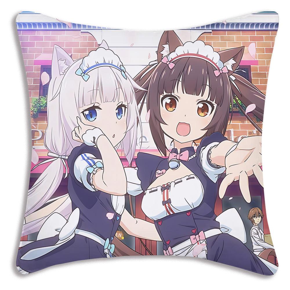 Anime N-Nekoparas Pillow Covers Cartoon Sofa Decorative Home Double-sided Printing Short Plush Cute Cushion Cover