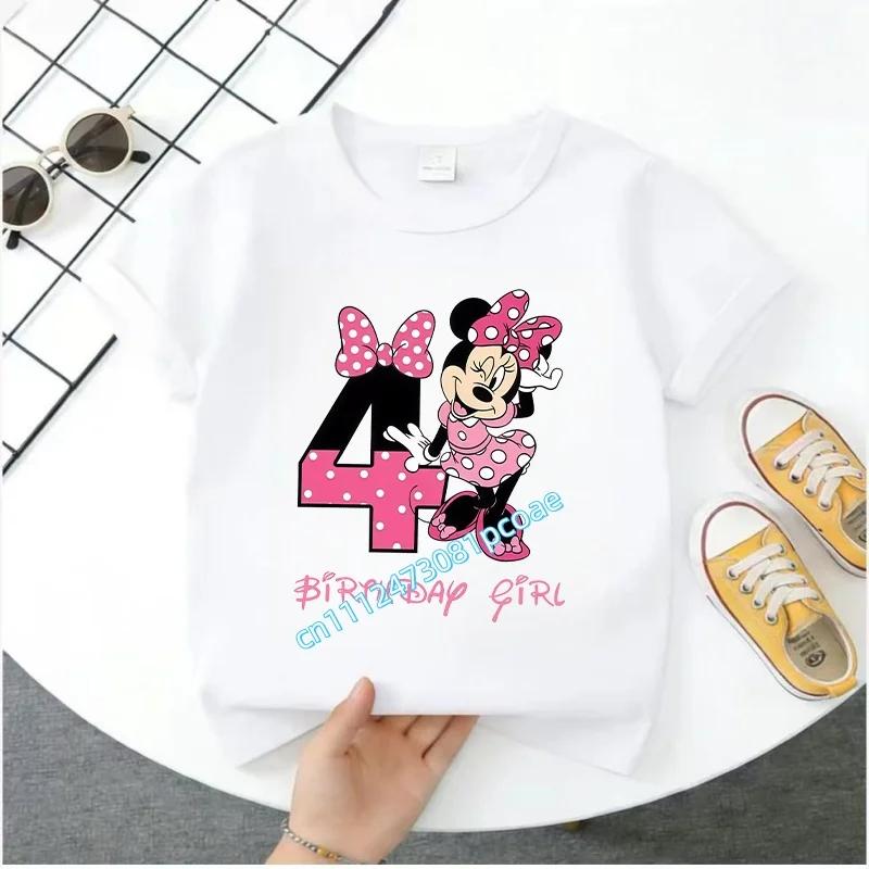 Base Tee White Pink Summer Soft ShortSleeve Clothes Birthday Gift Minnie Mouse Tshirt Kids Number Tshirts Cute Cartoon 100