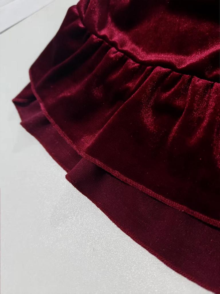 Jupe Rétro Volants Velours Doré Grande Taille Automne/Hiver 2025 - Style Européen & Américain pour Femmes
