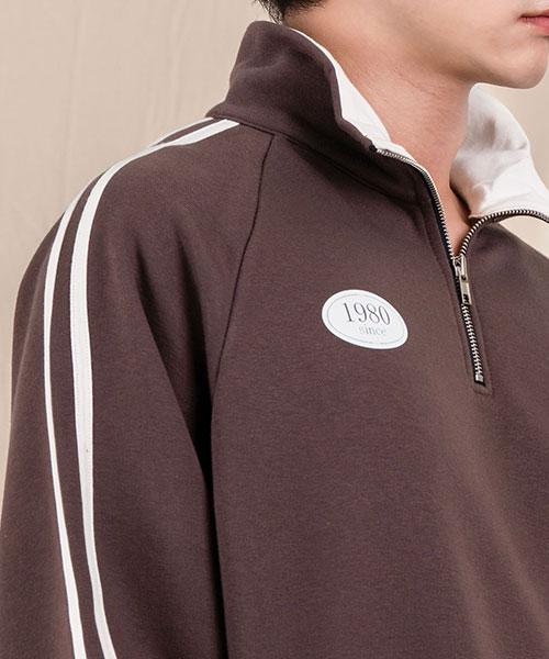 Ellamo French Terry Track Half-Zip Collar Oversized Sweatshirt [Brown]