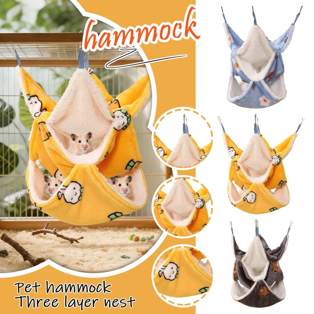 3 Styles Small Animals Hammock, Sugar Glider Triple Bunk Bed Cage Warm Plush Hanging Hammock Bed, Winter Skin-friendly