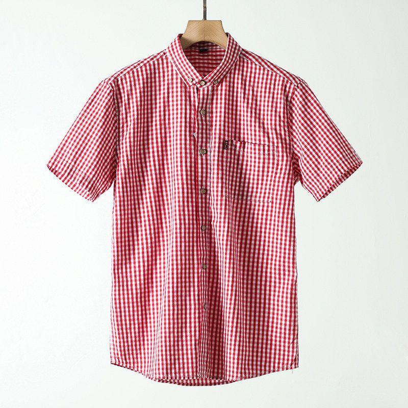Trendy Cotton Short Sleeve Export Casual Plaid Shirt