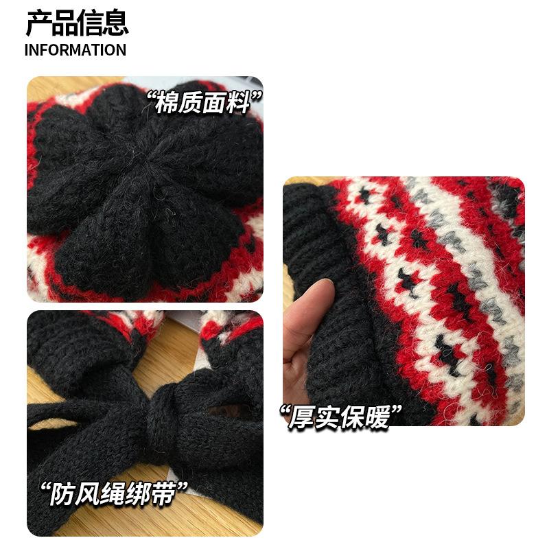 Wool Hat Autumn and Winter Warm Ear Protection Cold Hat Balaclava Versatile Hat Female Cute Thickened Knitted Hat