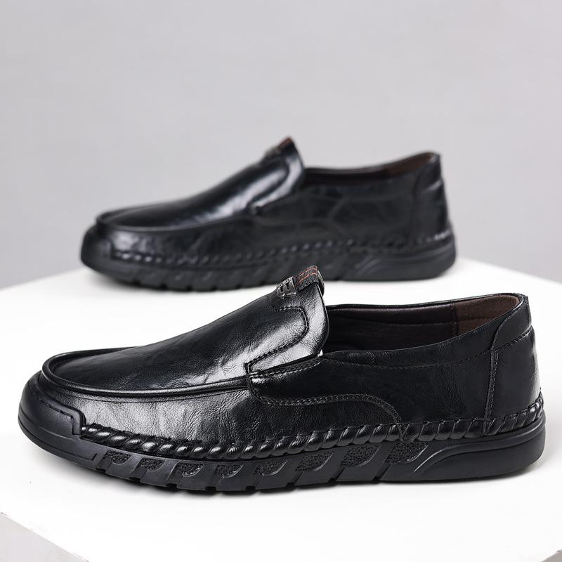 New men's shoes breathable casual leather shoes soft-soled single shoes outdoor non-slip middle-aged dad shoes one pedal