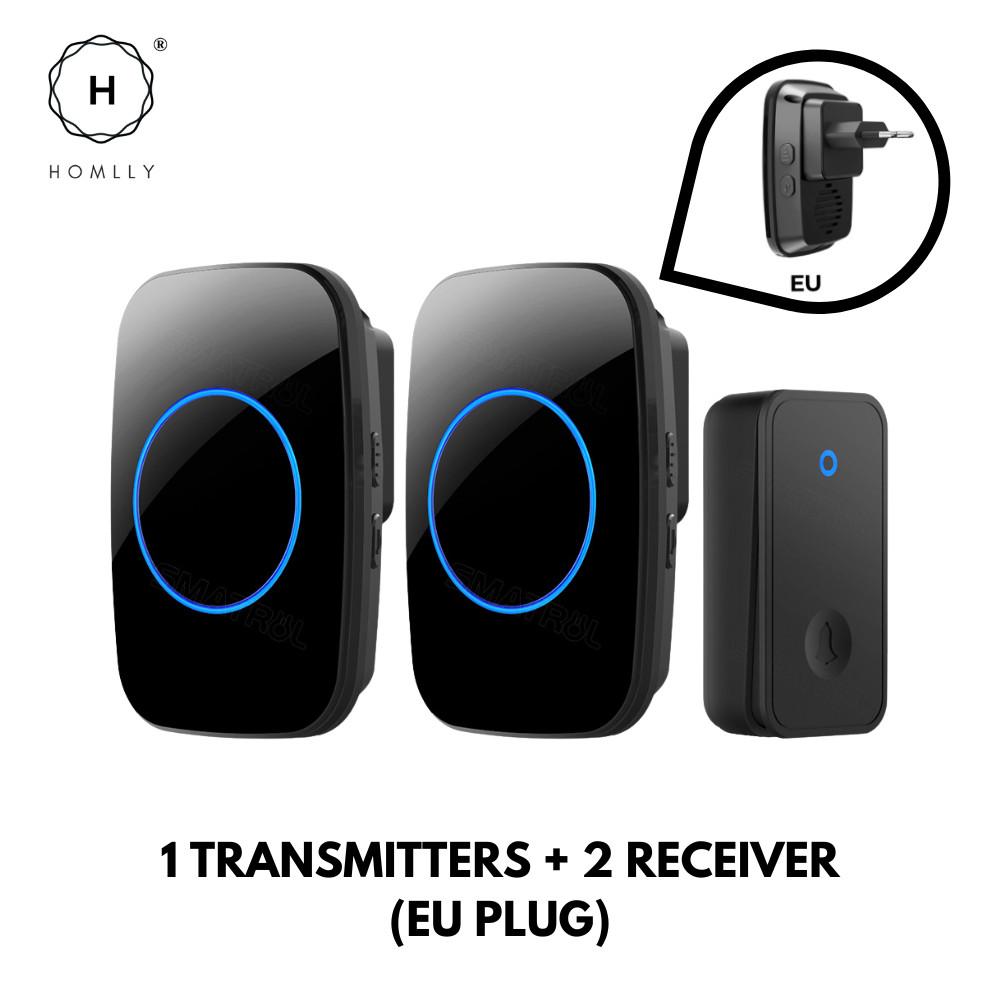 HOMLLY Self-Powered Wireless Waterproof Electric Door Bells with 60 Chimes & 5-Level Volume LED Flash