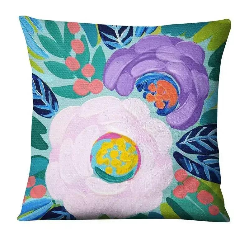 Home Pillow Decoration Watercolor Flowers Painting Print Pillowcase Home Decor Sofa Pillow Decorations Cushions Cover 45X45Cm