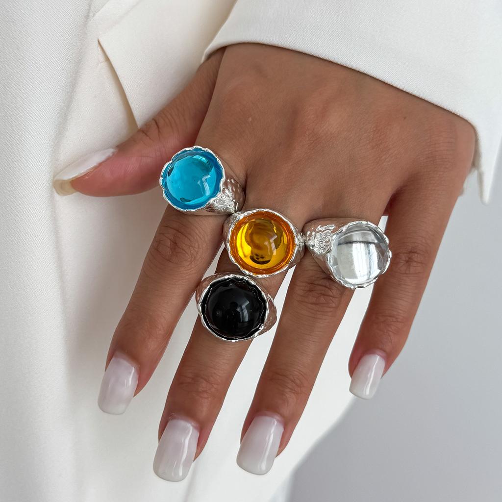 Fashion Light Luxury Acrylic Diamond Jewel Ring Women'S Wind Metal Folded Wide Edition Ring Ring