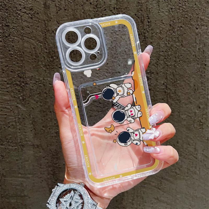 Card Slot Holder Silicone Wallet Pocket Case For Samsung S23 S24 S25 Plus iPhone 17 Air 16 14 Pro Max Oppo Reno 10 11 12 Pro Cover Clear Phone Bumper