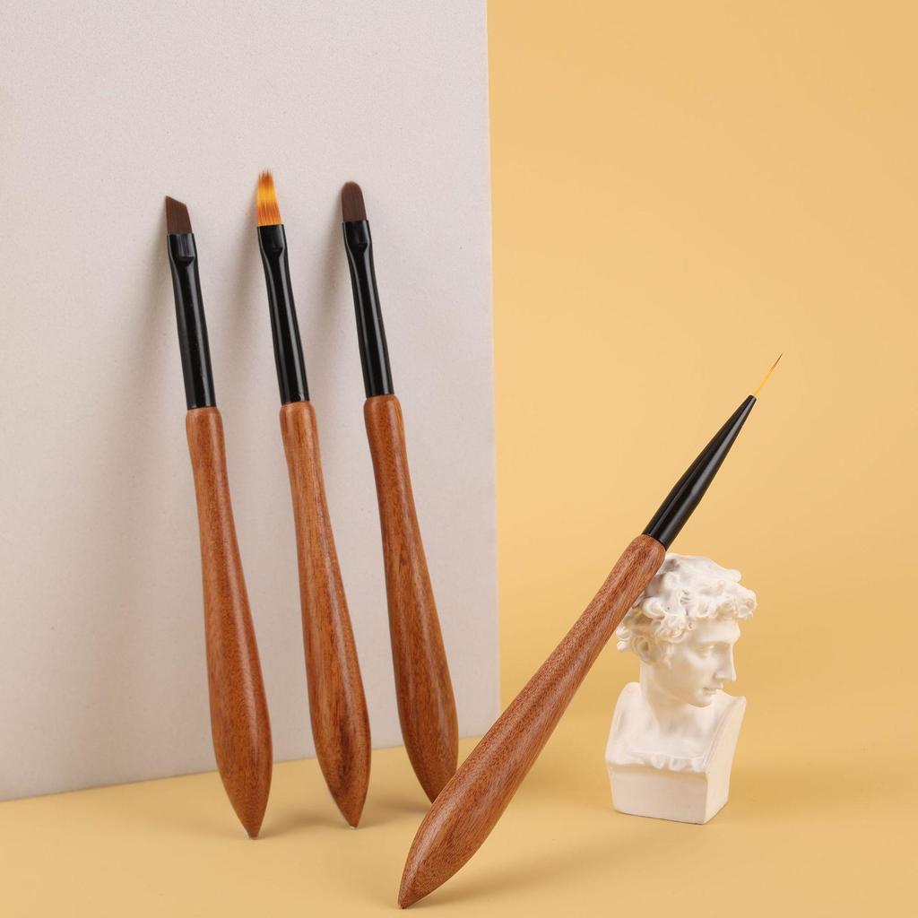 Japanese Sandalwood Nail Art Brush Set - 12-Piece Gourd Handle Wood Rods for Gel Polish and Liner Art