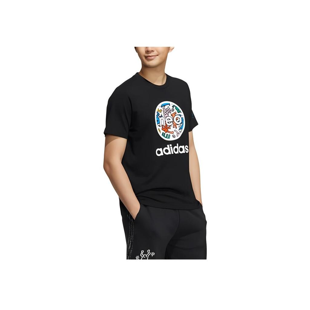 adidas Neo X Keith Haring Cartoon Logo Print Sports Short Sleeve T-Shirt Unisex Tops Black HD7271