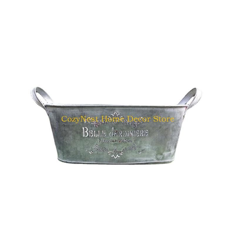 

92MF Metal Bucket Planter With Double Handles Iron Flower Pot Metal Tray For Storage Farmhouse Decorations Organization