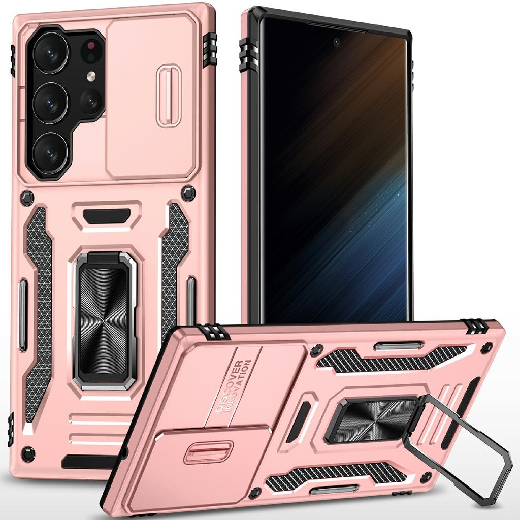 For Samsung Galaxy S25 Ultra Case Kickstand Slide Lens Lid PC+TPU Drop-Proof Phone Cover