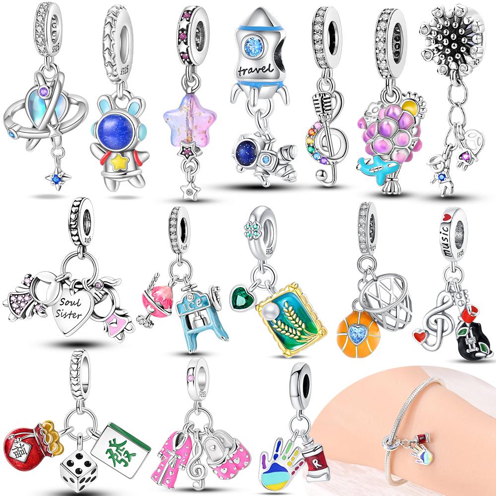 copper Authentic Starry Sky Astronaut Pink Star Shape Pendant Bracelets Musical Charm Ice Cream Bead Charms Compatible With Bracelets Women Diy Gift