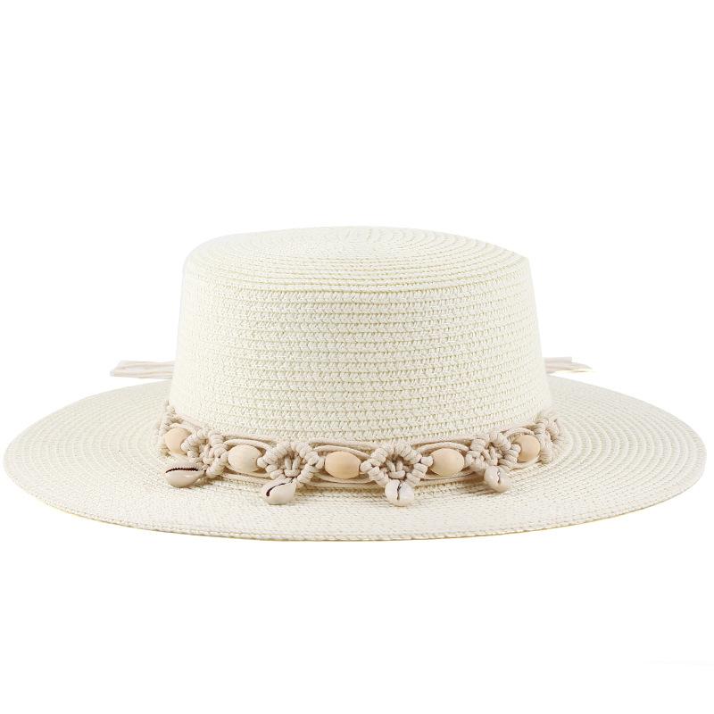 Spring and summer women's fashion shell braided flower belt decorative flat top top hat British lady style small straw hat vacation visor