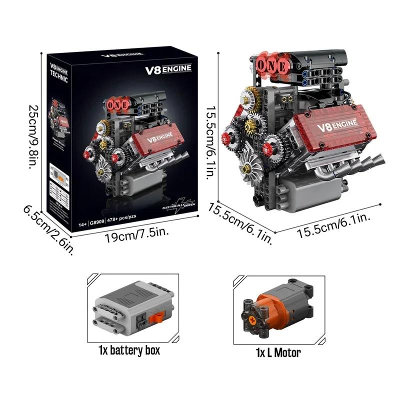 

Simulation 478pcs V8 Engine Motorized Building Blocks Model Mechanical Electrically Drive Ornament Parts Toys Gifts Adult JM80-G8909