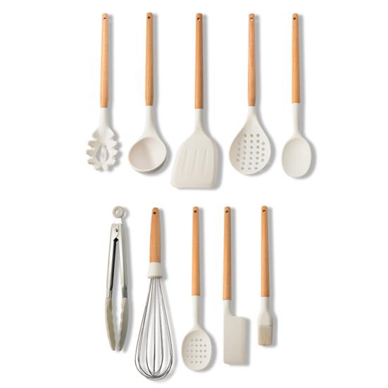 Heat-resistant Soup Hole Spoon Hanging Silicone Anti-stick Spatula Food Clip Egg-beater Cooking Utensils