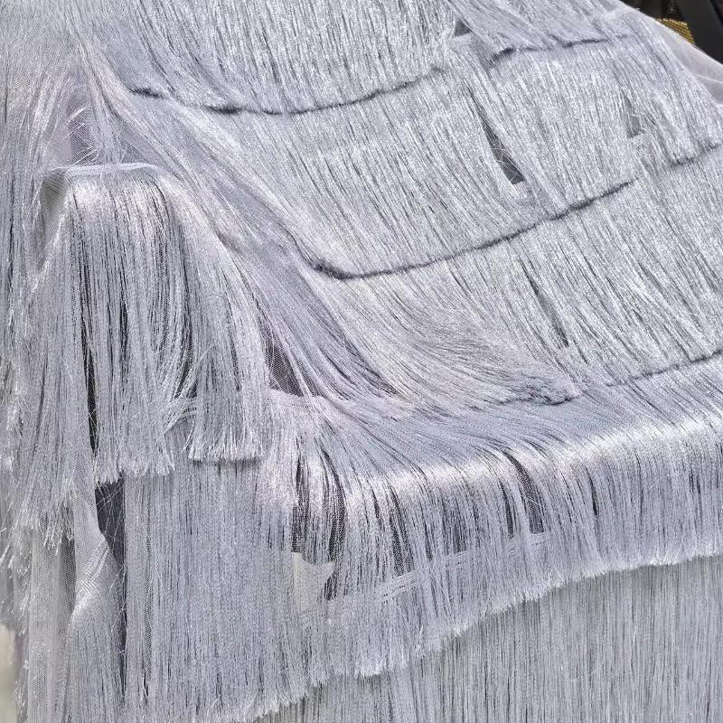 

50x147cm 9-Layer Tassel Embroidered Mesh Fabric High-Density Long Fringe Tulle Fabric Sewing Stage Performance Dancewear Dress 50x147cm
