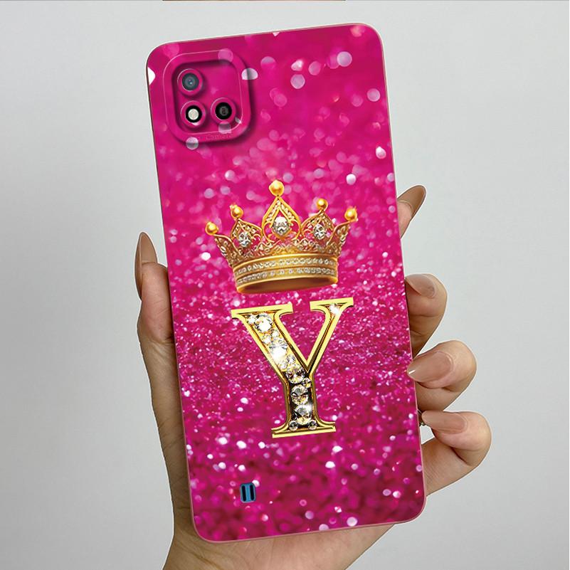 For Realme C11 2021 RMX3231 C20 Case Crown Letter Liquid Silicone Soft Phone Cases For RealmeC20 C20A Full Protection Back Cover
