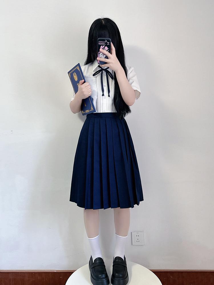 Women's Original Solid Color Pleated Skirt: Short, Medium, and Long Options for Student Graduation Photos