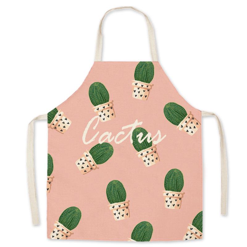 Cactus Print Parent-Child Hemp Apron Set - Sleeveless Home Cleaning Waist Apron for Adults and Kids