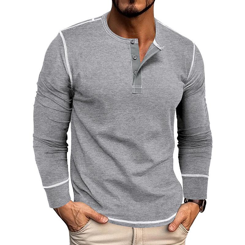 Men S Long Sleeve Henley Shirt Crew Neck Button T Shirt