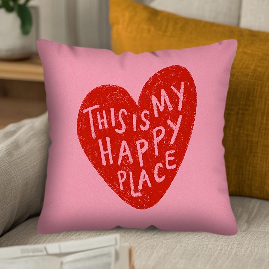 1pc "This Is My Happy Place" Heart Print Throw Pillow Cover - Cute Heart with Smiling Face & 'XOXO' Suitable for All Rooms, Bed, Couch
