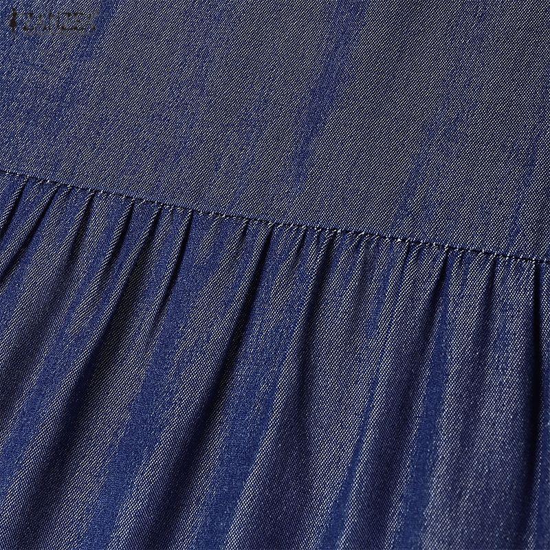 ZANZEA Women Casual Round Neck Solid Color Long Sleeve Loose Dress