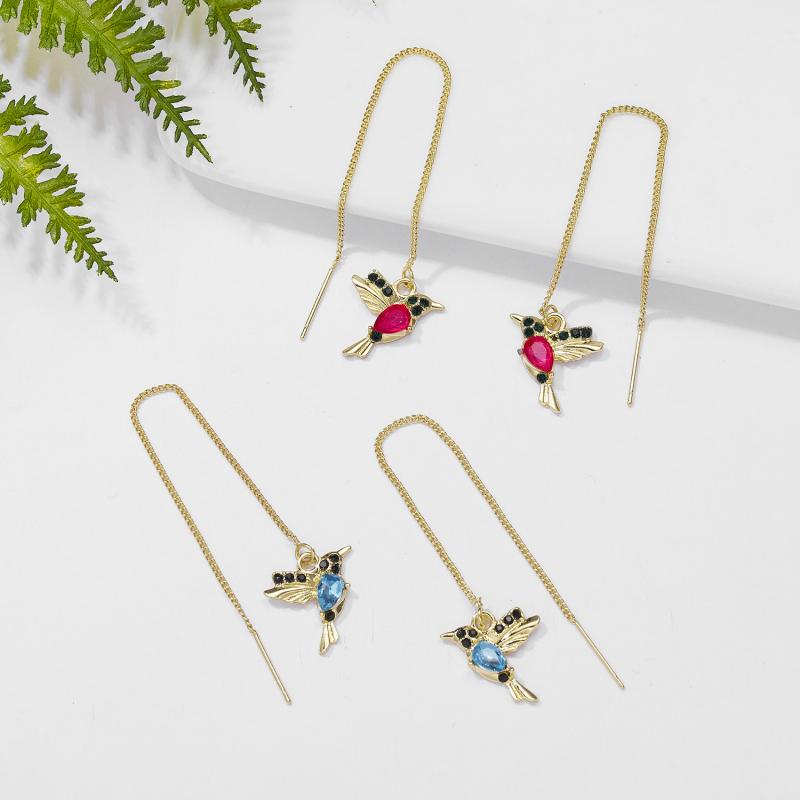 Chic Colorful Bird Pendants Ear Line For Women Elegant Crystal Girl Drop Tassel Earring Ladies Jewelry pendientes