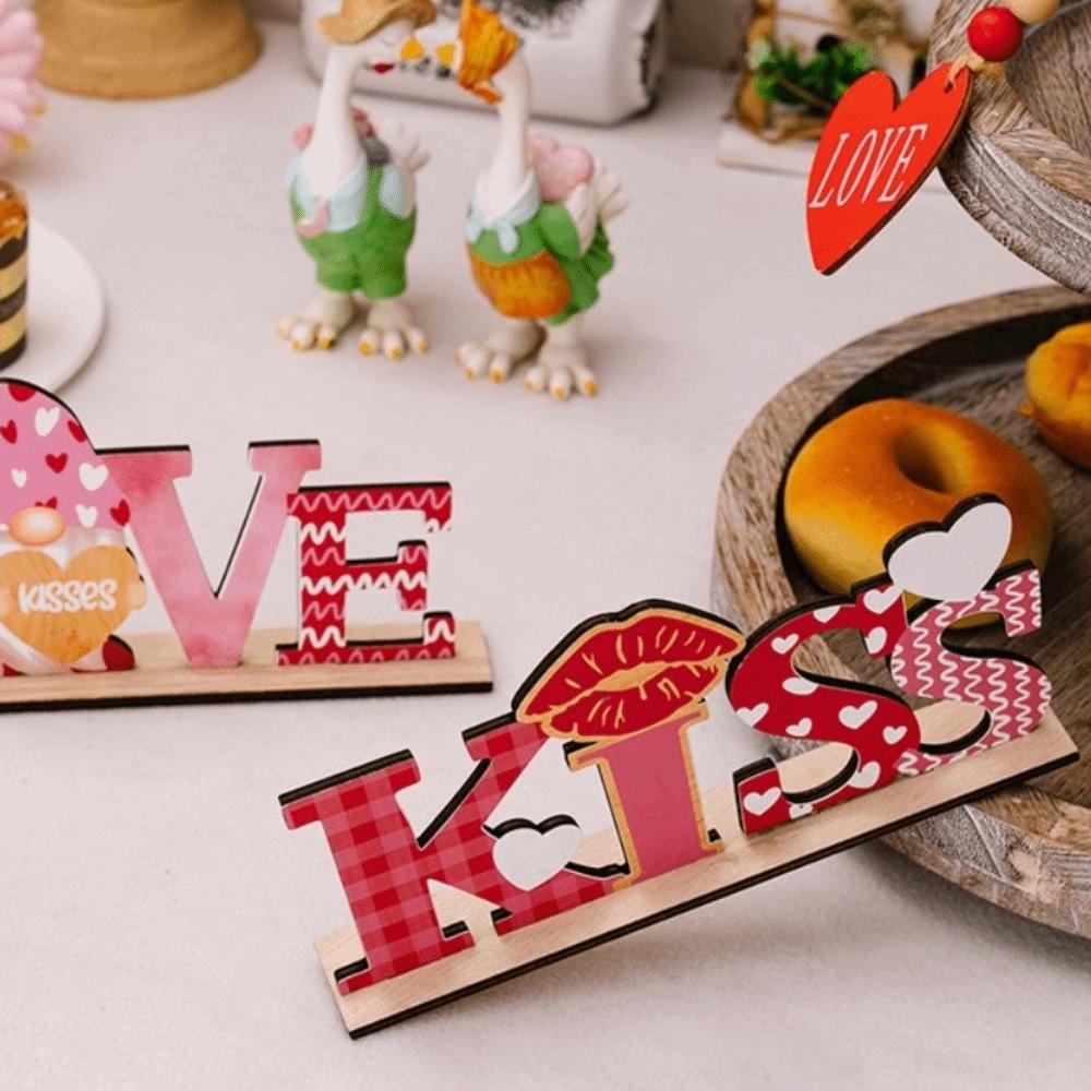 Wooden Art Craft Love Wood Knot Ornament LOVE KISS Wooden Letter Ornaments  Couple Atmosphere Decor
