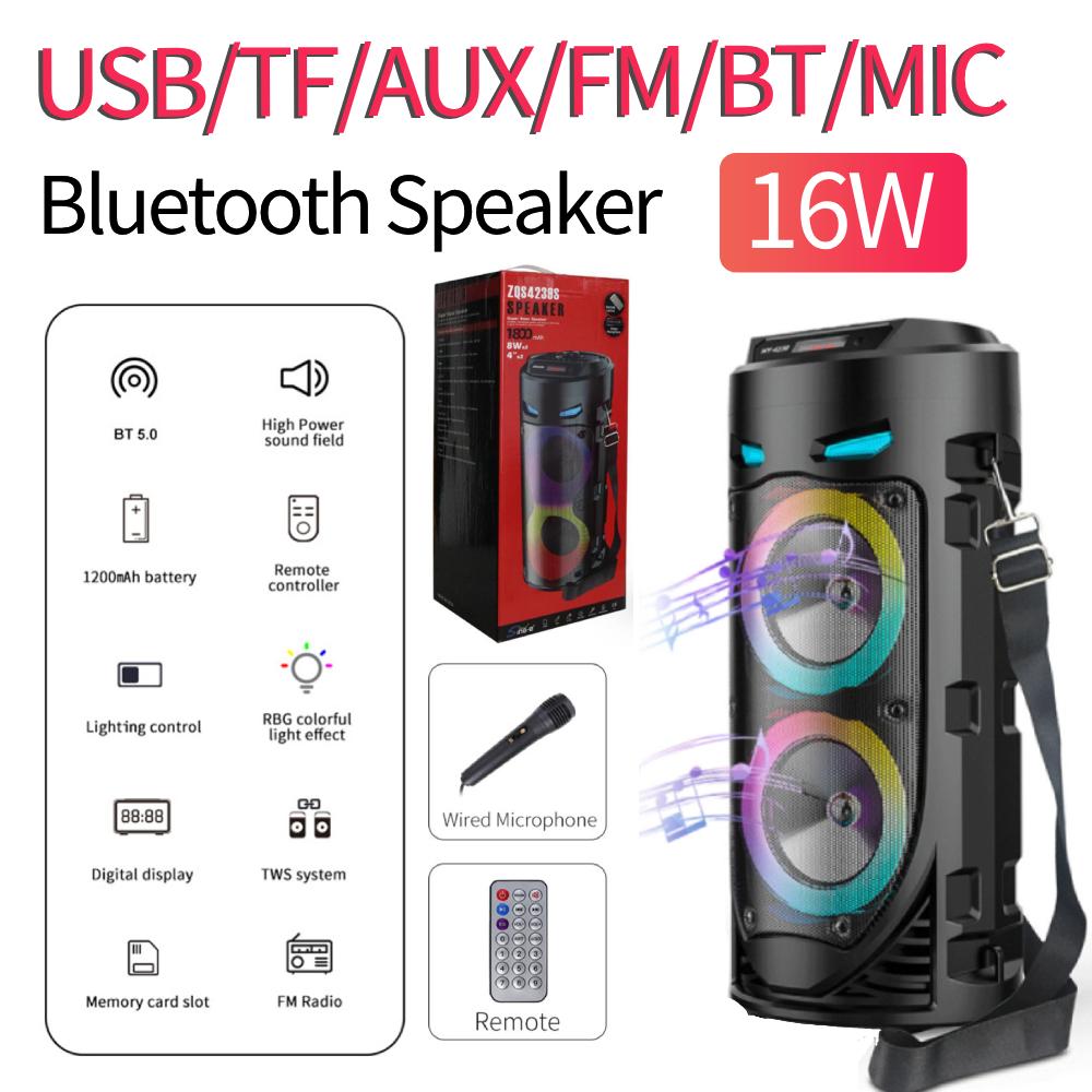 Bluetooth-Compatible Speaker Loud Boombox with Double Subwoofer Deep Bass Lights Outdoor Speaker Support USB/TF/AUX/FM/BT/MIC