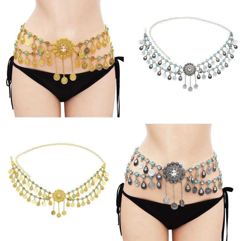 Coin Belly Chain Dance Dress Belt Coin Tassel Indian Waist Chain Jewelry Body Chain Bohemian  Metal Waist Belt