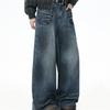 Mens Straight Leg Jeans High Street Punk Distressed Denim Pants With Rivets Pockets Casual
