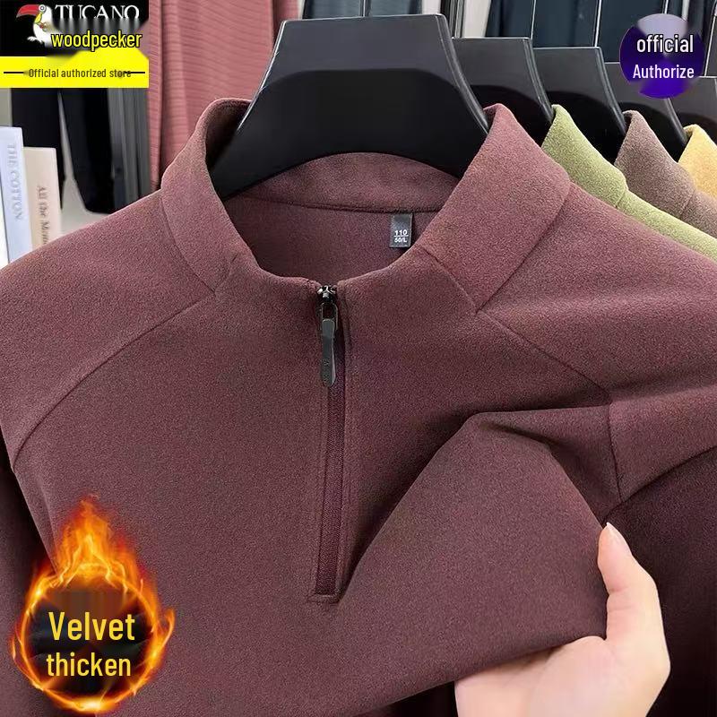 Men's Woodpecker Half-Zip Stand-Up Collar Long-Sleeve German Velvet Sweatshirt